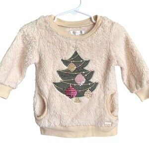 Tahari Baby Christmas Tree Sequin Applique Fleece Pullover Sweater 18M